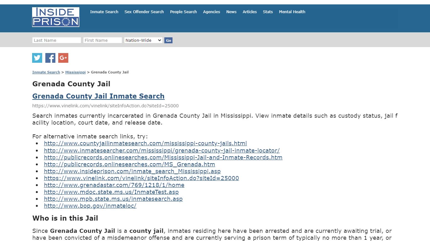 Grenada County Jail - Mississippi - Inmate Search - Inside Prison