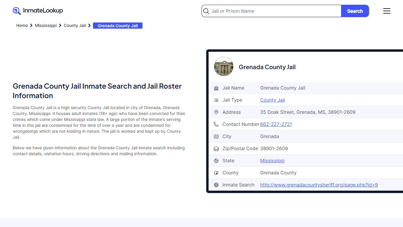 Grenada County Jail (MS) Inmate Search Mississippi - Inmate Lookup